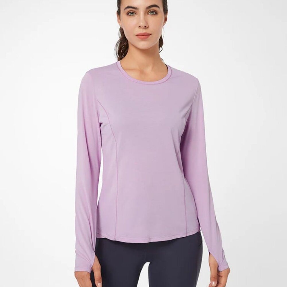 WE WANDER We Flex Audrina Performance Top Crisscross Back Lavender M NWT
